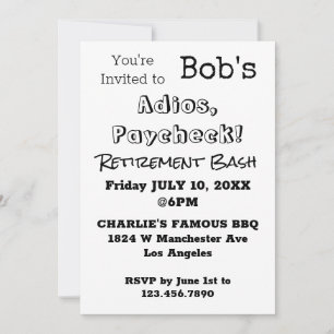 FUNNY Adios, Paycheck Dad Retirement Party Invitation
