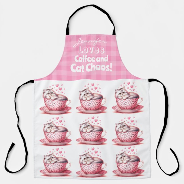 Funny Adorable Cat Coffee All-Over Print Apron (Front)