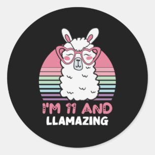 Funny Adorable Llama 11th Birthday Gift For Women Classic Round Sticker