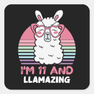 Funny Adorable Llama 11th Birthday Gift For Women Square Sticker