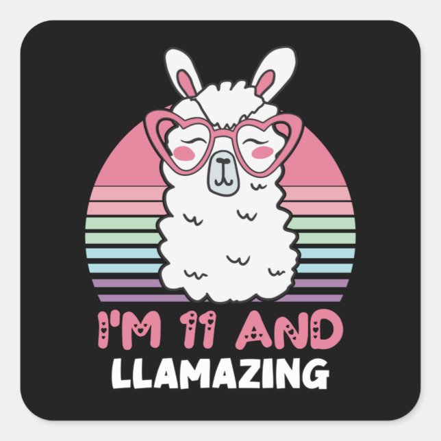 Funny Adorable Llama 11th Birthday Gift For Women Square Sticker (Front)
