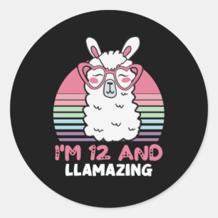 Funny Adorable Llama 12th Birthday Gift For Women Classic Round Sticker
