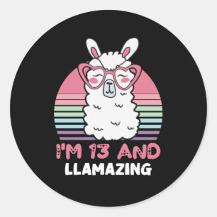 Funny Adorable Llama 13th Birthday Gift For Women Classic Round Sticker
