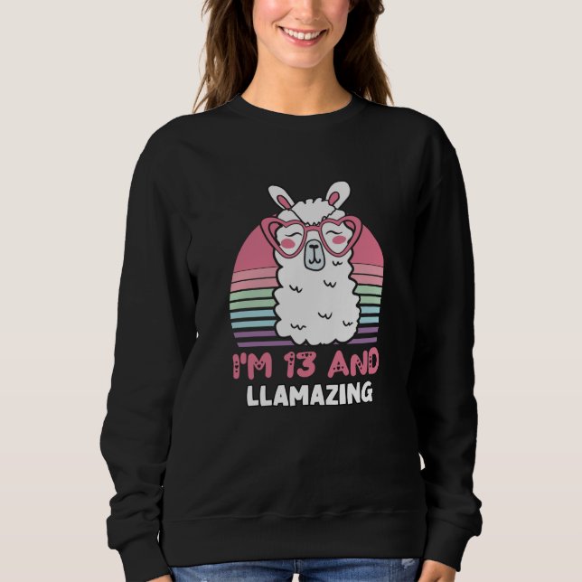 Funny Adorable Llama 13th Birthday Gift For Women Sweatshirt (Front)