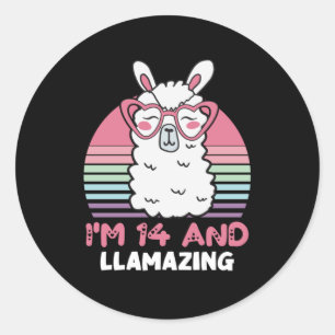 Funny Adorable Llama 14th Birthday Gift For Women Classic Round Sticker