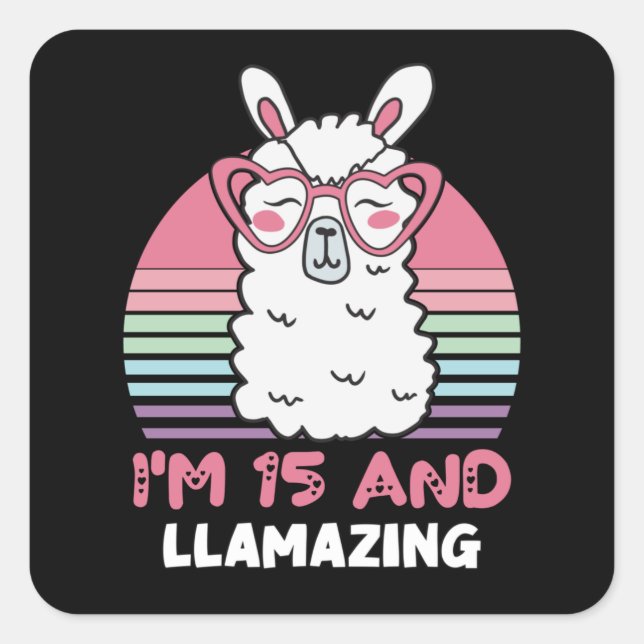 Funny Adorable Llama 15th Birthday Gift For Women Square Sticker (Front)