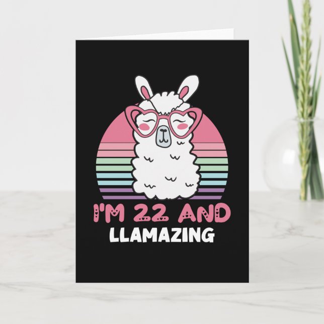 Funny Adorable Llama 22nd Birthday Gift For Women Card (Front)