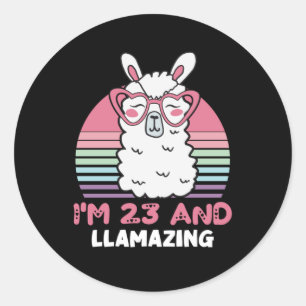 Funny Adorable Llama 23rd Birthday Gift For Women Classic Round Sticker