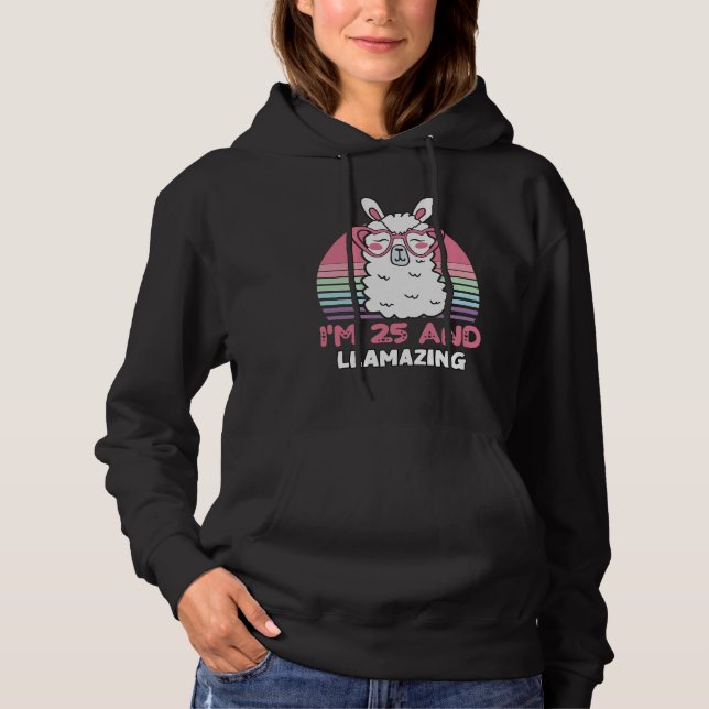 Funny Adorable Llama 25th Birthday Gift For Women Hoodie (Front)