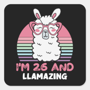 Funny Adorable Llama 26th Birthday Gift For Women Square Sticker