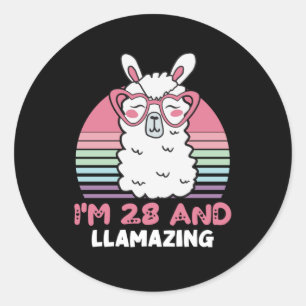 Funny Adorable Llama 28th Birthday Gift For Women Classic Round Sticker