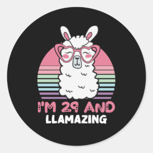 Funny Adorable Llama 29th Birthday Gift For Women Classic Round Sticker
