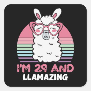 Funny Adorable Llama 29th Birthday Gift For Women Square Sticker