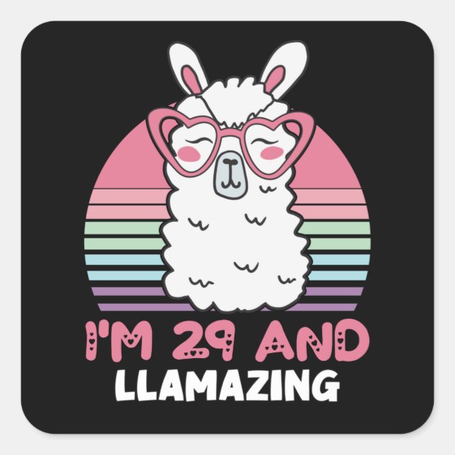 Funny Adorable Llama 29th Birthday Gift For Women Square Sticker (Front)