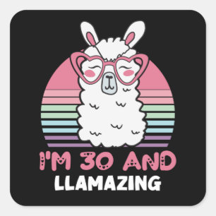 Funny Adorable Llama 30th Birthday Gift For Women Square Sticker