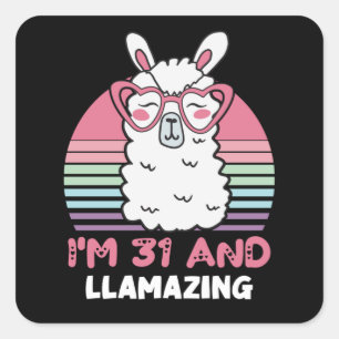 Funny Adorable Llama 31st Birthday Gift For Women Square Sticker