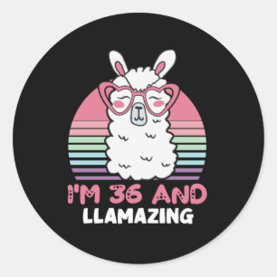 Funny Adorable Llama 36th Birthday Gift For Women Classic Round Sticker