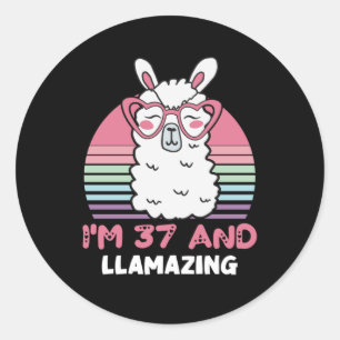 Funny Adorable Llama 37th Birthday Gift For Women Classic Round Sticker