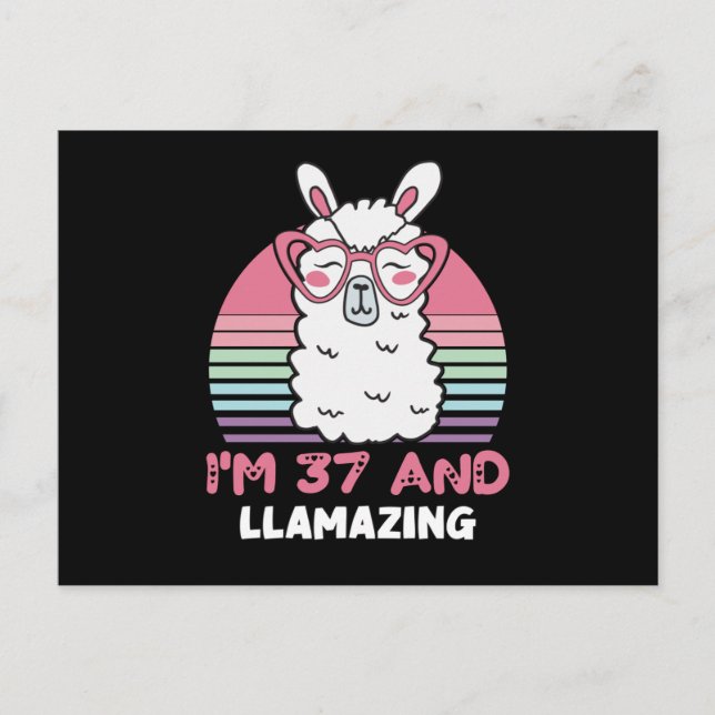 Funny Adorable Llama 37th Birthday Gift For Women Postcard (Front)