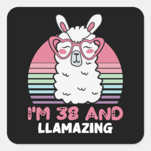 Funny Adorable Llama 38th Birthday Gift For Women Square Sticker