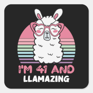 Funny Adorable Llama 41st Birthday Gift For Women Square Sticker