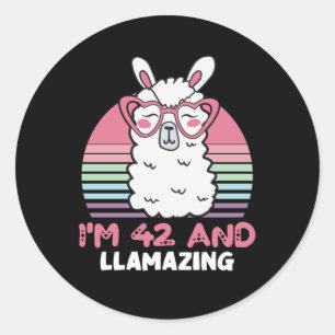 Funny Adorable Llama 42nd Birthday Gift For Women Classic Round Sticker