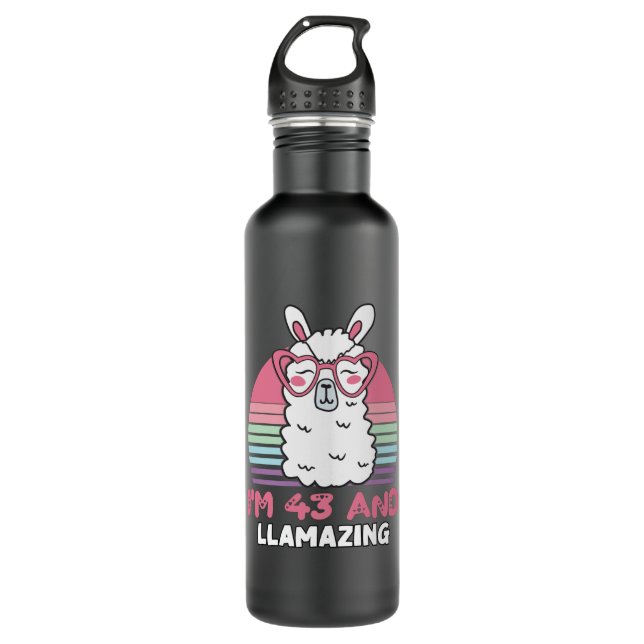 Funny Adorable Llama 43rd Birthday Gift For Women 710 Ml Water Bottle (Front)