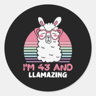 Funny Adorable Llama 43rd Birthday Gift For Women Classic Round Sticker