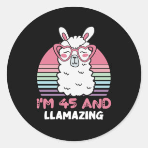 Funny Adorable Llama 45th Birthday Gift For Women Classic Round Sticker