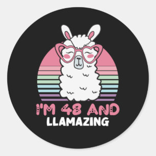 Funny Adorable Llama 48th Birthday Gift For Women Classic Round Sticker