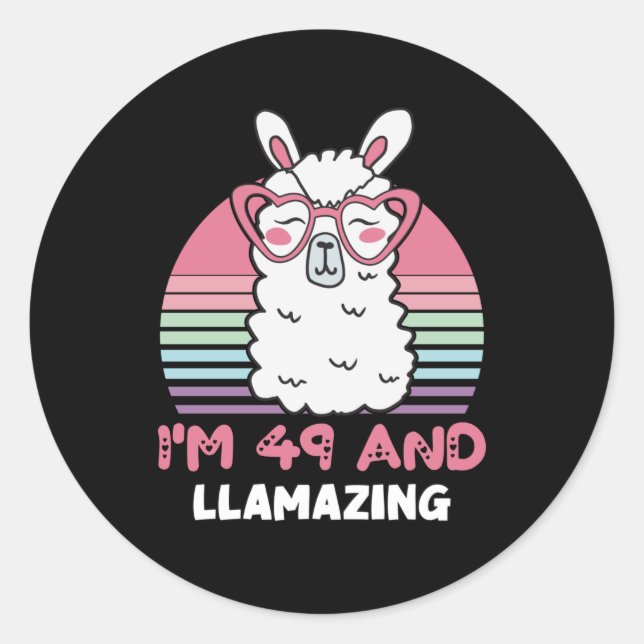  Funny Adorable Llama 49th Birthday Gift For Women Classic Round Sticker (Front)