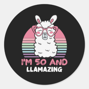 Funny Adorable Llama 50th Birthday Gift For Women Classic Round Sticker