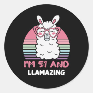 Funny Adorable Llama 51st Birthday Gift For Women Classic Round Sticker