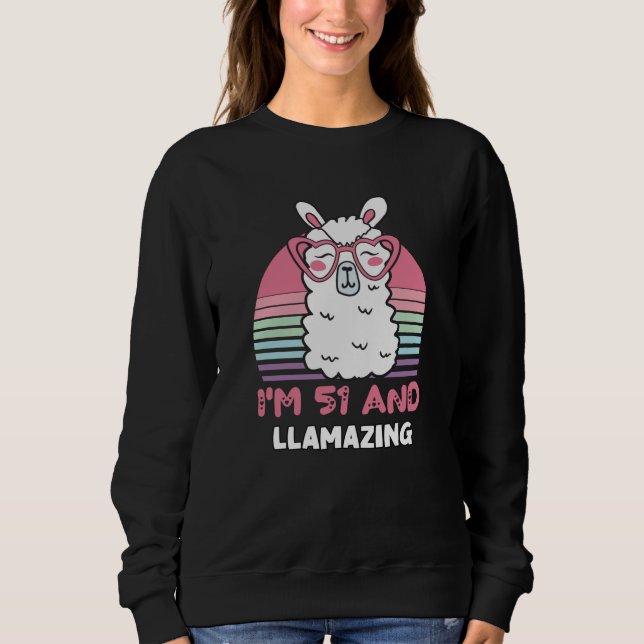 Funny Adorable Llama 51st Birthday Gift For Women Sweatshirt (Front)