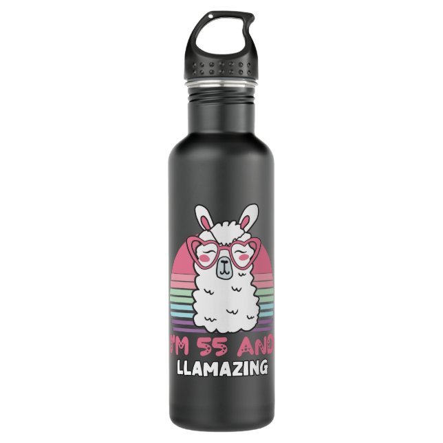 Funny Adorable Llama 55th Birthday Gift For Women 710 Ml Water Bottle (Front)