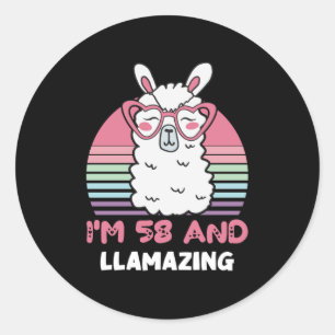 Funny Adorable Llama 58th Birthday Gift For Women Classic Round Sticker