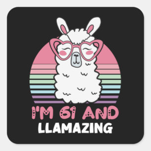 Funny Adorable Llama 61st Birthday Gift For Women Square Sticker