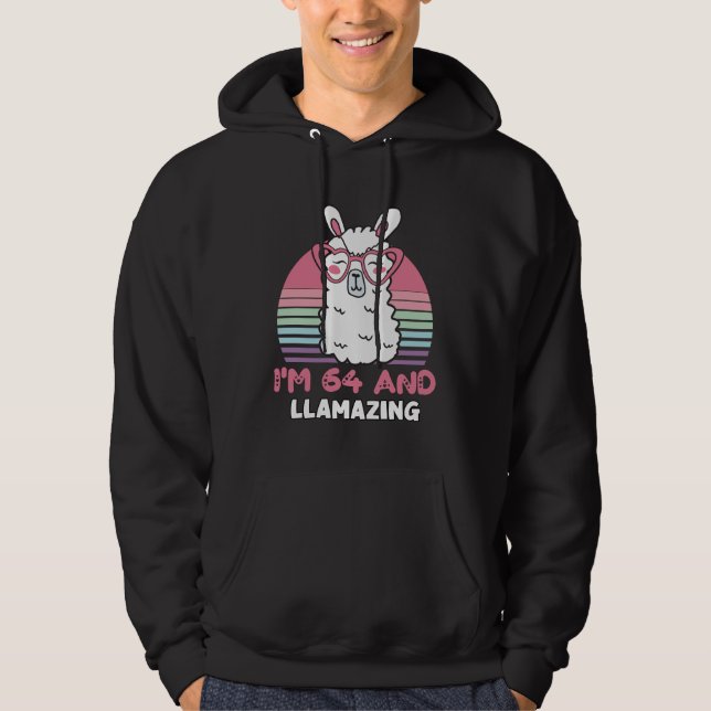 Funny Adorable Llama 64th Birthday Gift For Women Hoodie (Front)