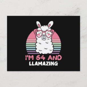 Funny Adorable Llama 64th Birthday Gift For Women Postcard