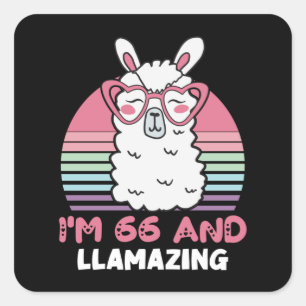 Funny Adorable Llama 66th Birthday Gift For Women Square Sticker