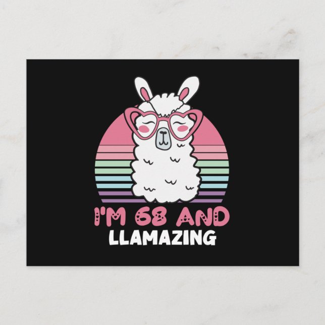 Funny Adorable Llama 68th Birthday Gift For Women Postcard (Front)
