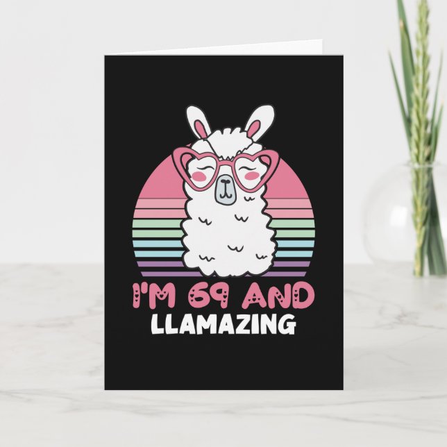 Funny Adorable Llama 69th Birthday Gift For Women Card (Front)