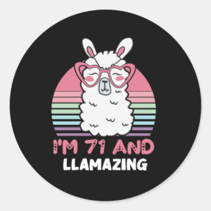 Funny Adorable Llama 71st Birthday Gift For Women Classic Round Sticker