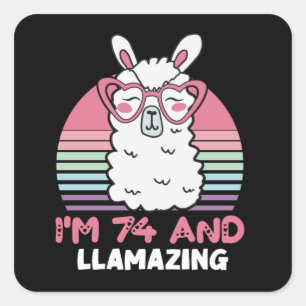 Funny Adorable Llama 74th Birthday Gift For Women Square Sticker