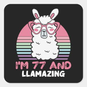 Funny Adorable Llama 77th Birthday Gift For Women Square Sticker