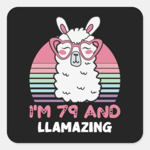 Funny Adorable Llama 79th Birthday Gift For Women Square Sticker