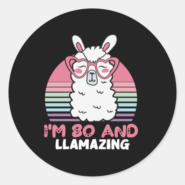 Funny Adorable Llama 80th Birthday Gift For Women Classic Round Sticker (Front)