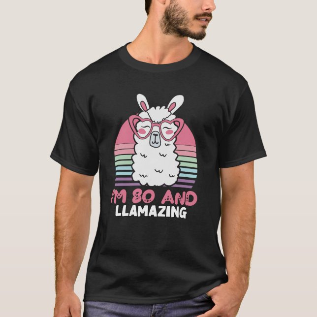 Funny Adorable Llama 80th Birthday Gift For Women T-Shirt (Front)