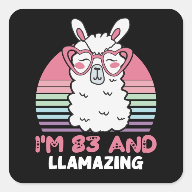 Funny Adorable Llama 83rd Birthday Gift For Women Square Sticker (Front)