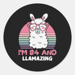 Funny Adorable Llama 84th Birthday Gift For Women Classic Round Sticker